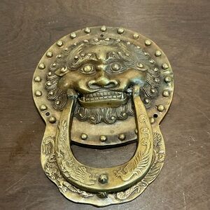 Vintage Chinese Protective Lion Brass Door Knocker
